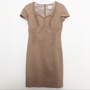 Reiss Rita Shift Embroidered Tan Dress Size 8
